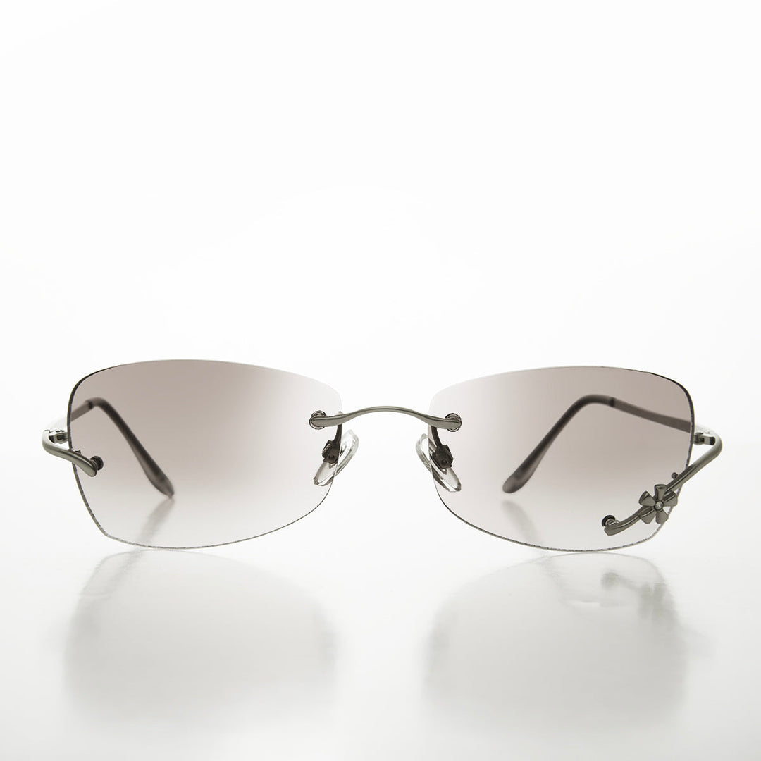 Flower Accent Rimless 90s Sunglasses - Cena