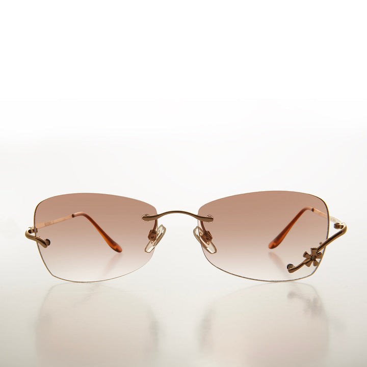 Flower Accent Rimless 90s Sunglasses - Cena