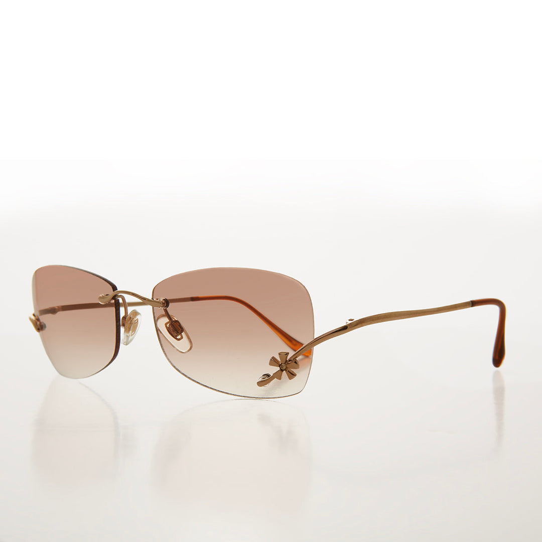 Flower Accent Rimless 90s Sunglasses - Cena