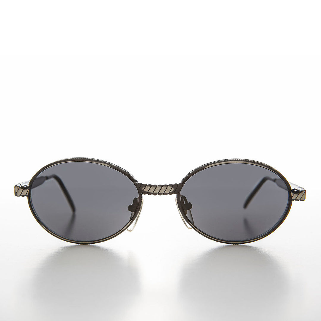 Oval 90s Vintage Sunglass with Metal Rope Design - Snuff