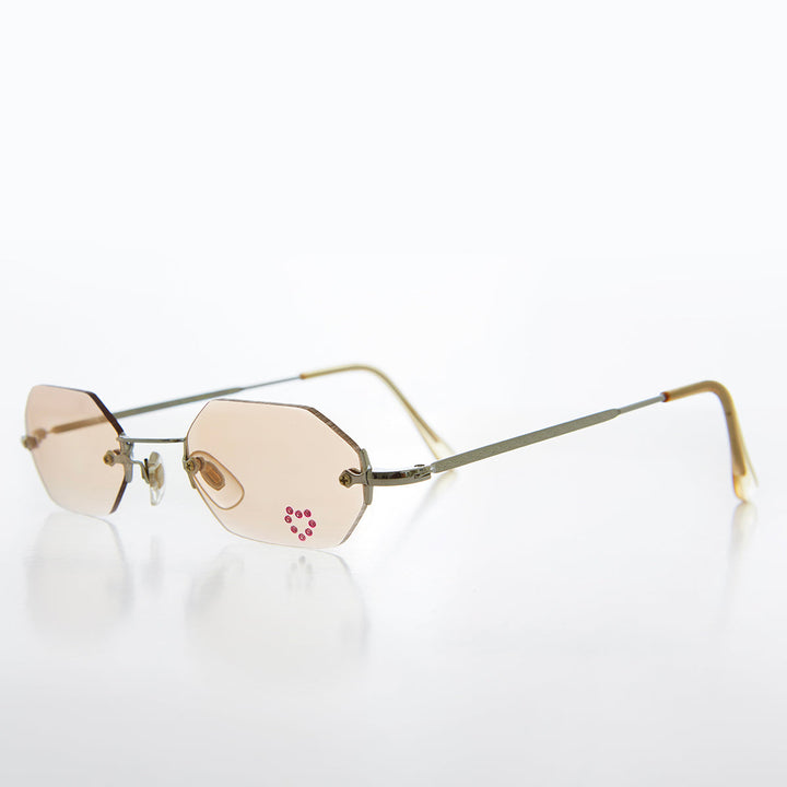 Heart Rhinestone Rimless Vintage Sunglasses - Splashy