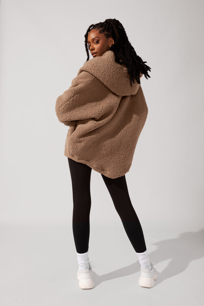 Faux Sherpa Cocoon Coat - Teddy Bear Brown