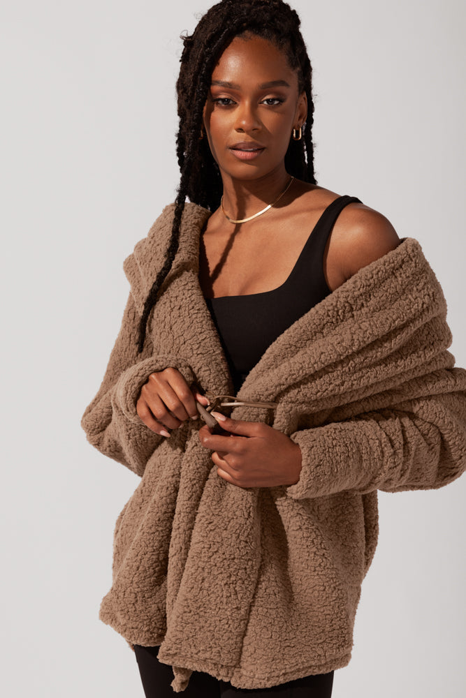 Faux Sherpa Cocoon Coat - Teddy Bear Brown