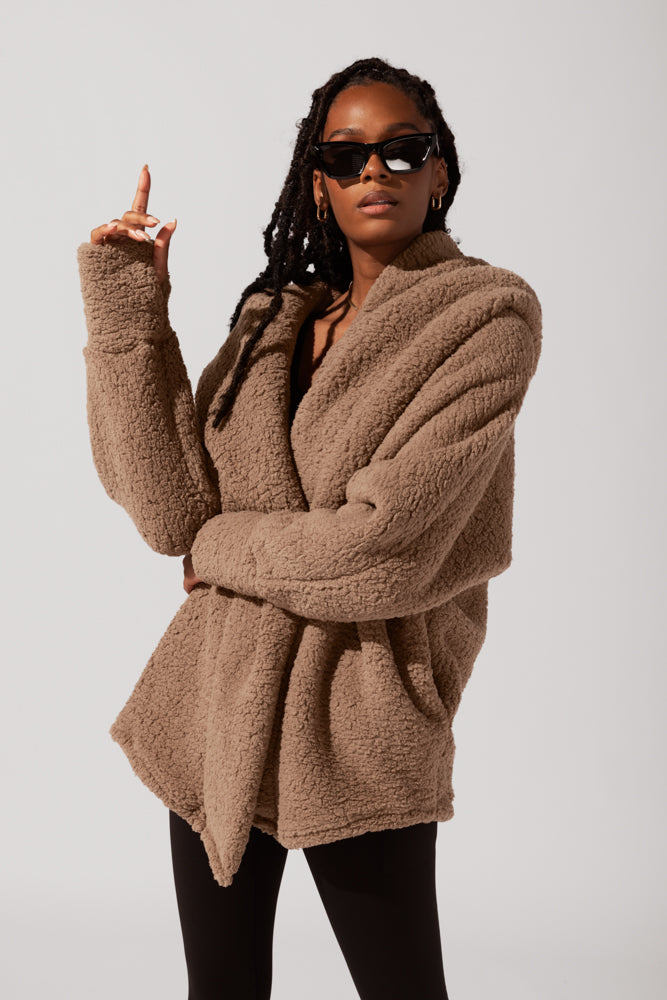 Faux Sherpa Cocoon Coat - Teddy Bear Brown