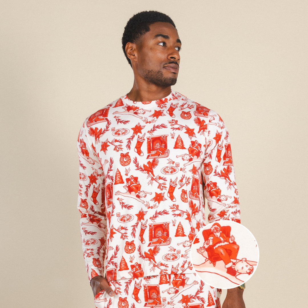 The Santa Slays | Christmas Toile SleepDeep™ Men’s Long Sleeve Pajama Shirt