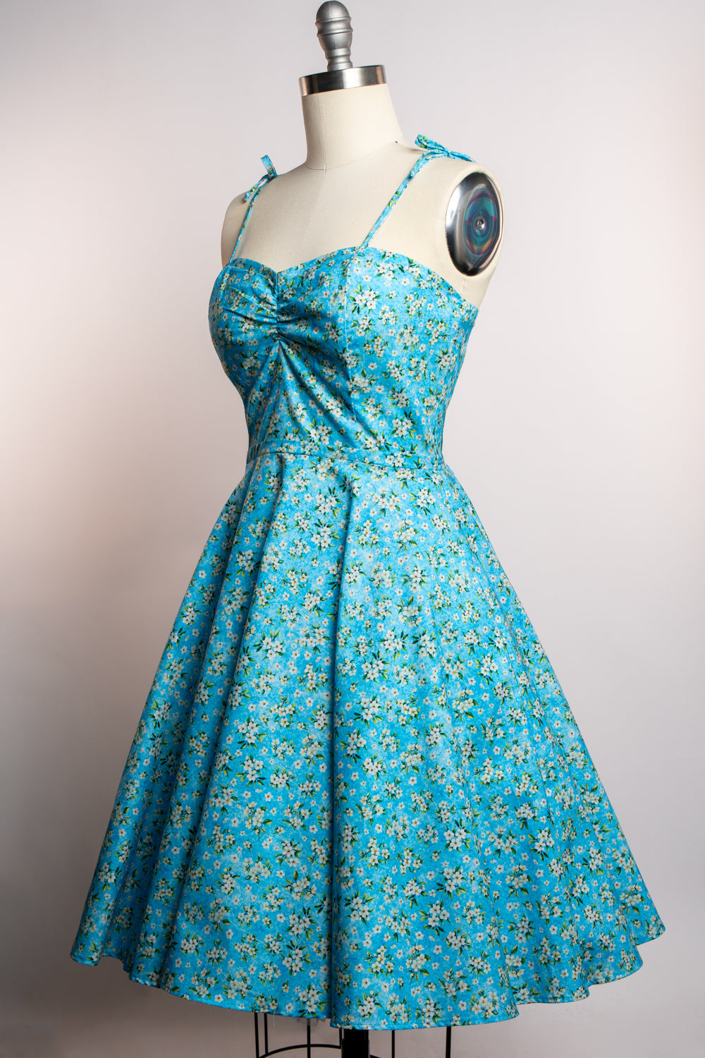 Sarah Swing Dress - Aqua Blossoms