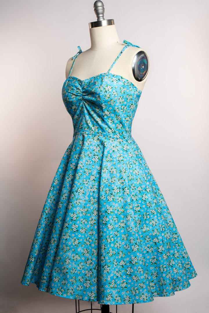 Sarah Swing Dress - Aqua Blossoms