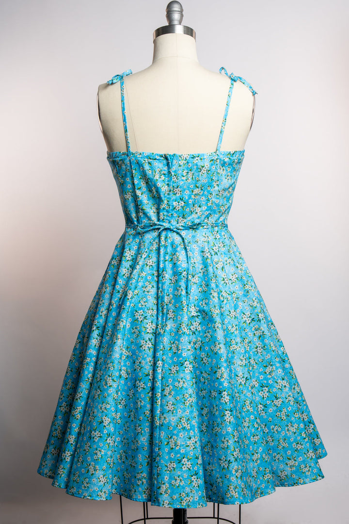 Sarah Swing Dress - Aqua Blossoms