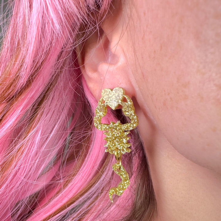 Last Chance! Heartbreaker Scorpion Earrings - Glitter Gold