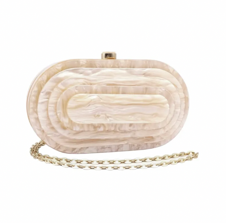 Art Deco Acrylic Oval Clutch Handbag-Champagne