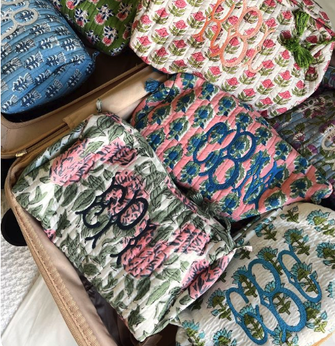 Quilted Block-Print Makeup Bag