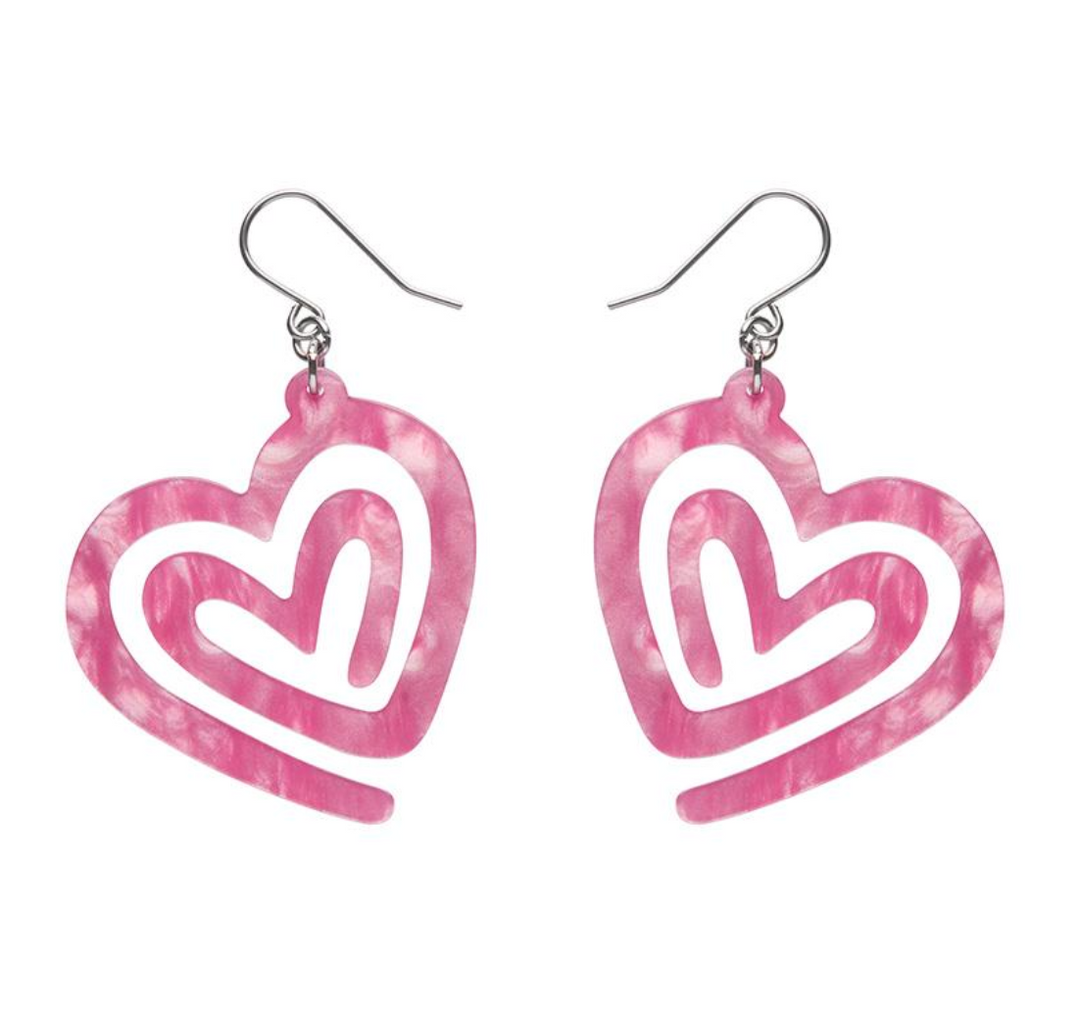 Pink Heart Maze Ripple Essential Earrings by Erstwilder