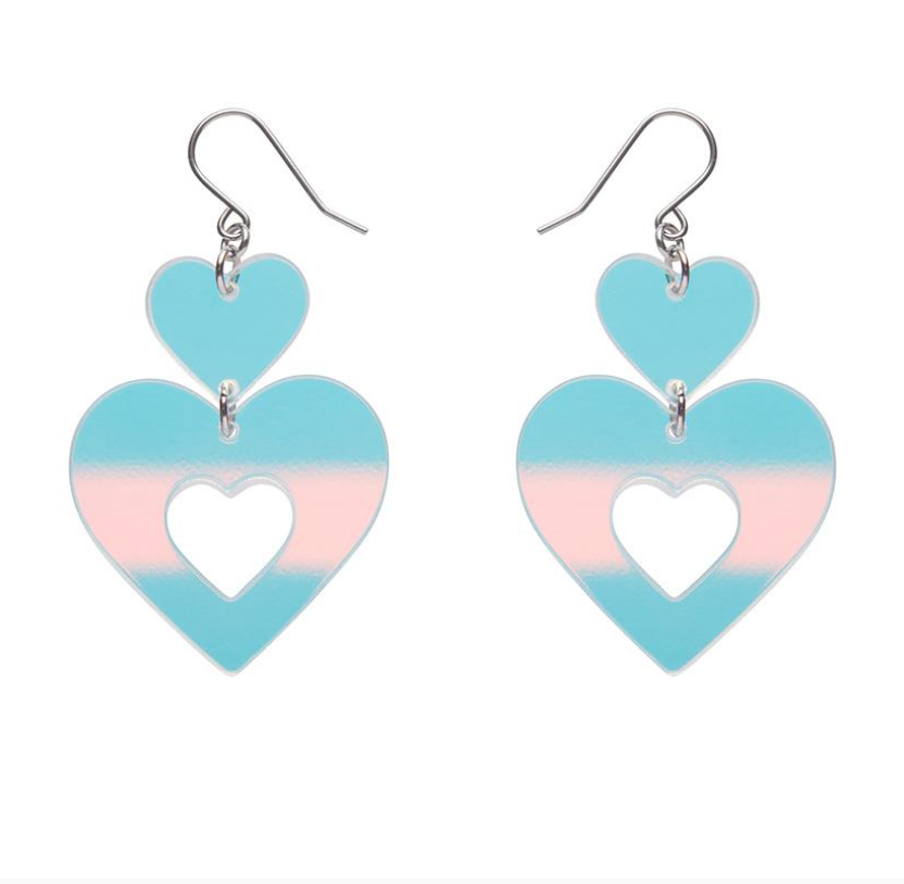 Double Heart Drop Earrings - Iridescent Earrings by Erstwilder