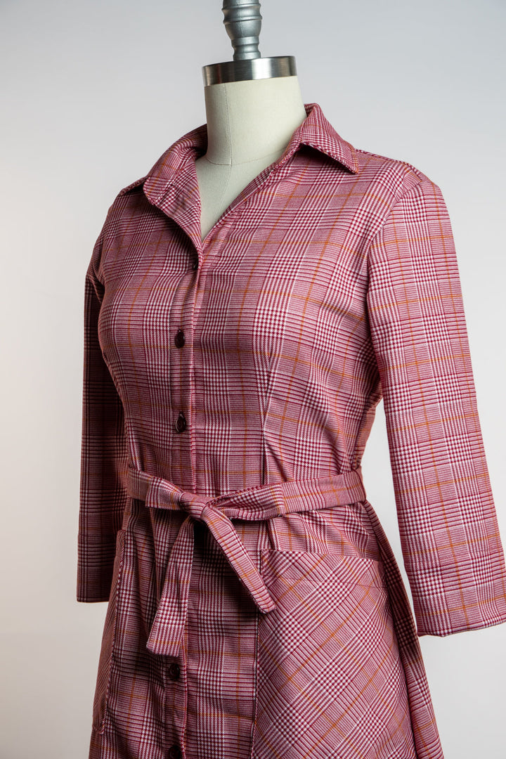 Shirt Dress - Burgundy Plaid
