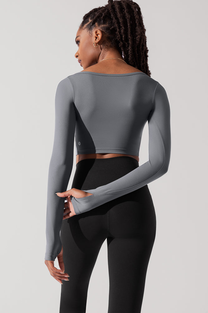 Sweetheart Long Sleeve Crop Top - Cloudy Grey