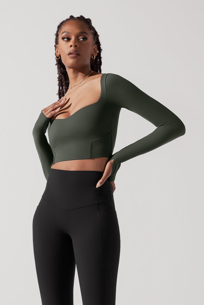 Sweetheart Long Sleeve Crop Top - Forestwood