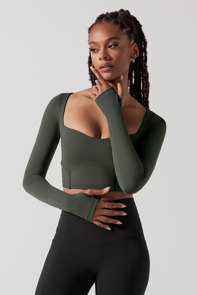 Sweetheart Long Sleeve Crop Top - Forestwood