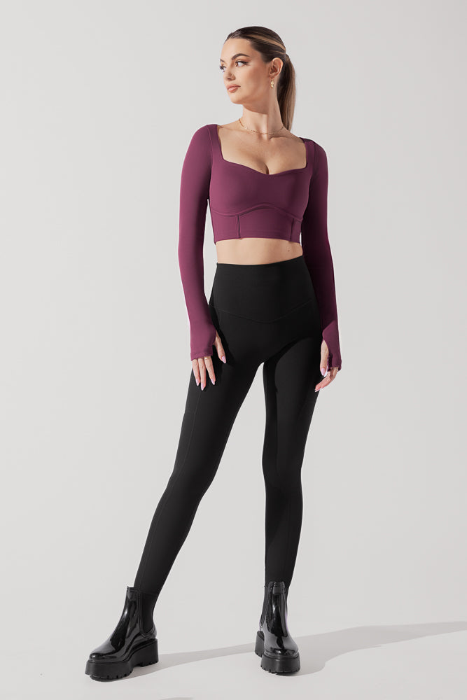 Sweetheart Long Sleeve Crop Top - Plum