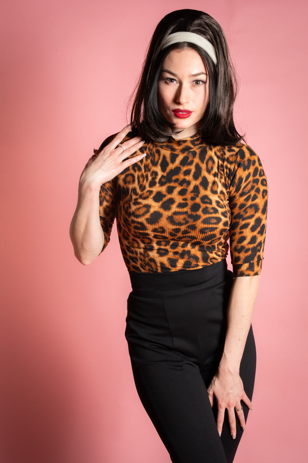 Denise Top 3/4 Sleeve - Leopard Rib Knit