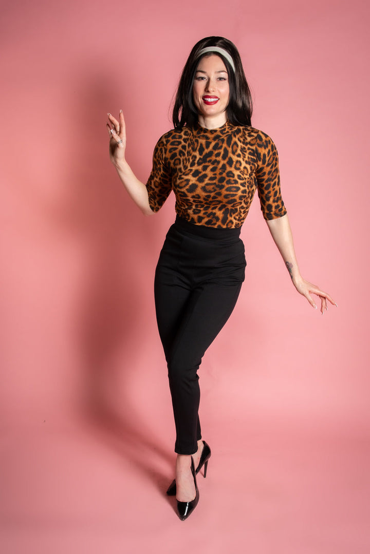 Denise Top 3/4 Sleeve - Leopard Rib Knit