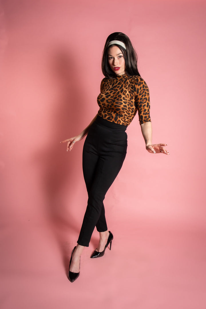 Denise Top 3/4 Sleeve - Leopard Rib Knit