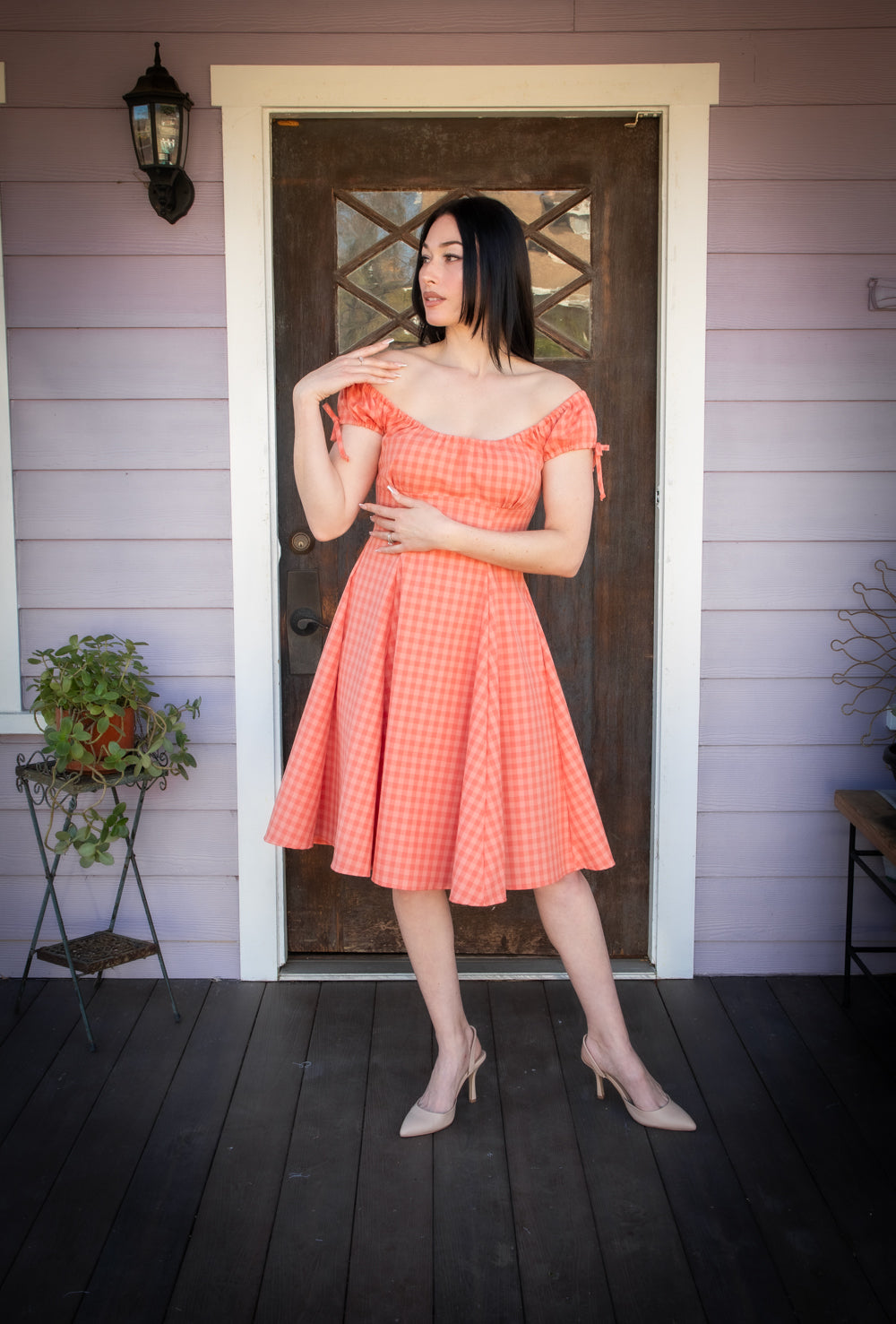 Hilda Dress - Peach Tonal Gingham*sale