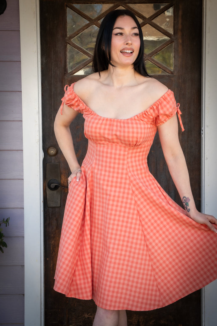 Hilda Dress - Peach Tonal Gingham*sale
