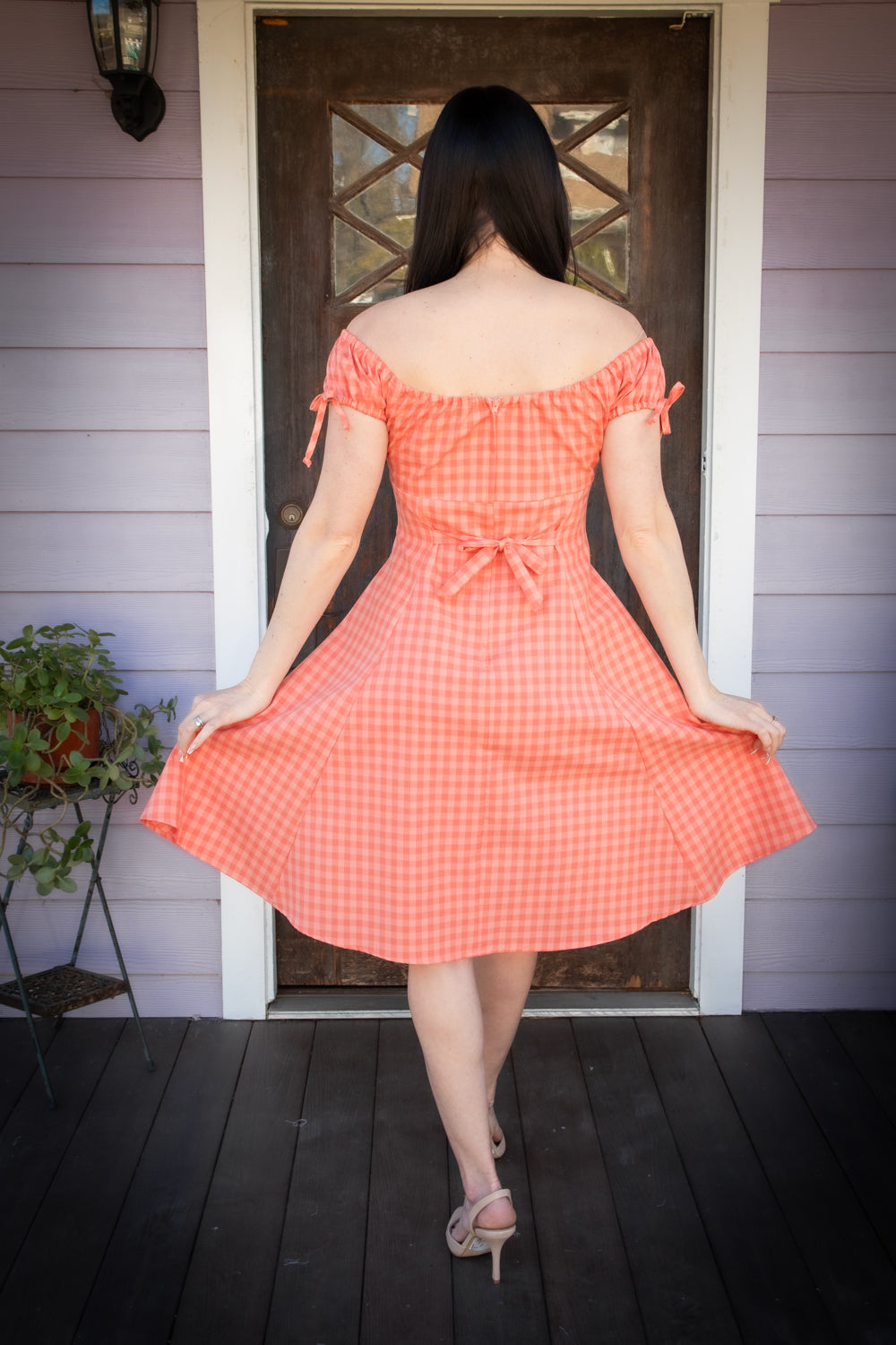 Hilda Dress - Peach Tonal Gingham*sale