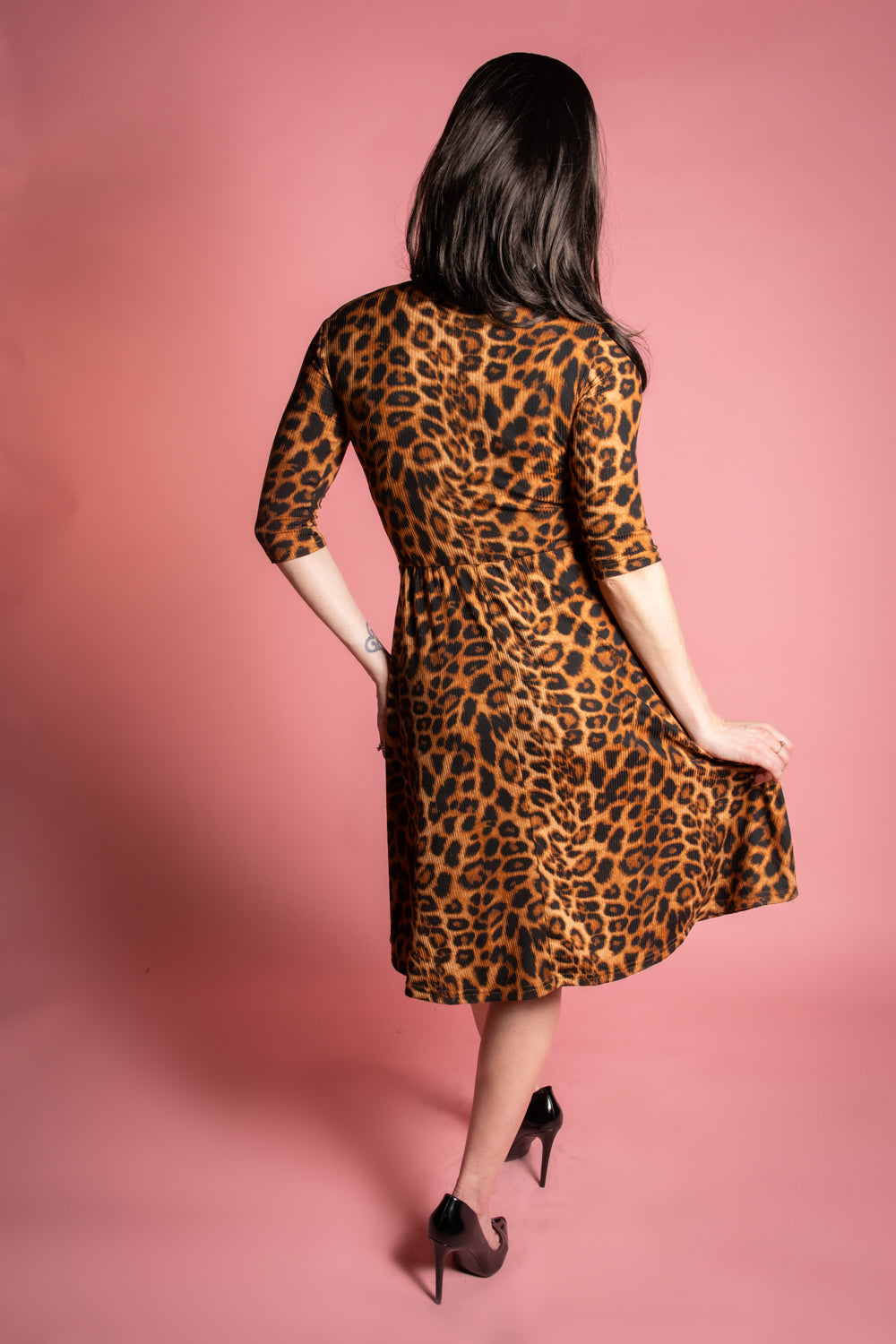 Joanie Knit Dress 3/4 Sleeve - Leopard Rib Knit