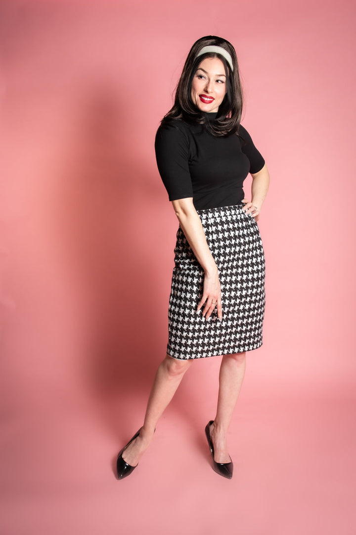 Basic Pencil Skirt- Houndstooth