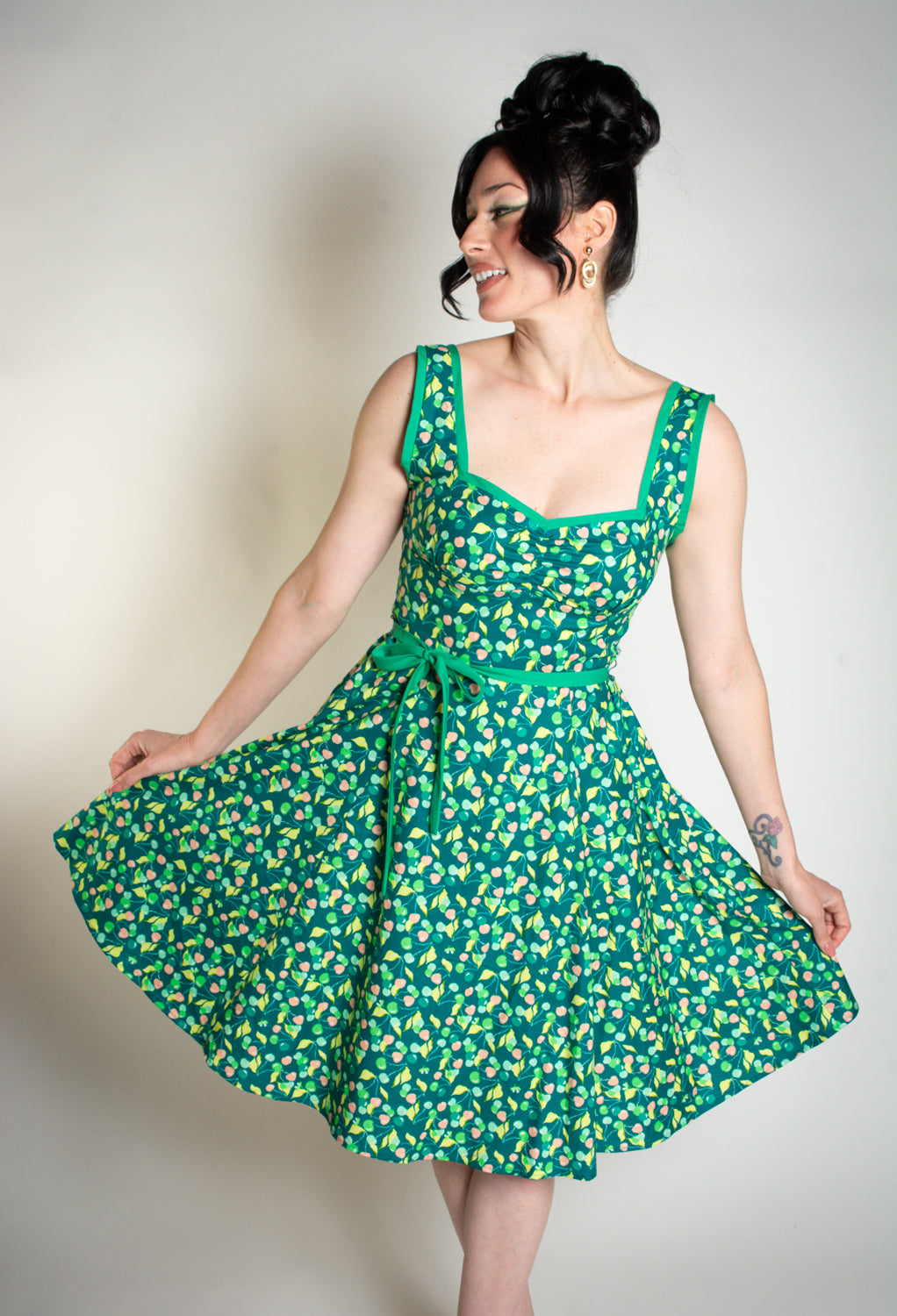 Sadie Dress- Green Cherries*sale