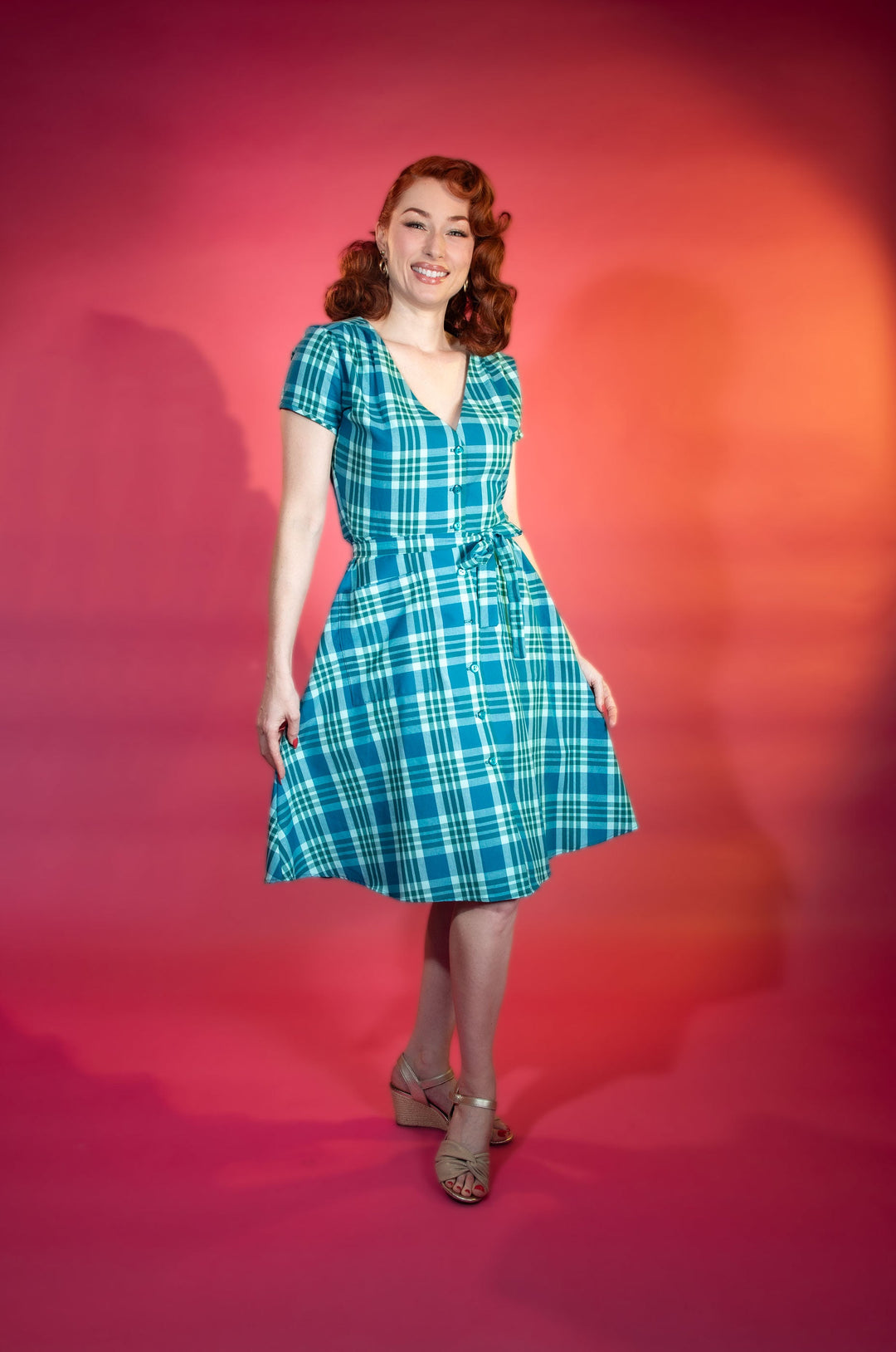 Sheila Dress - Teal Plaid