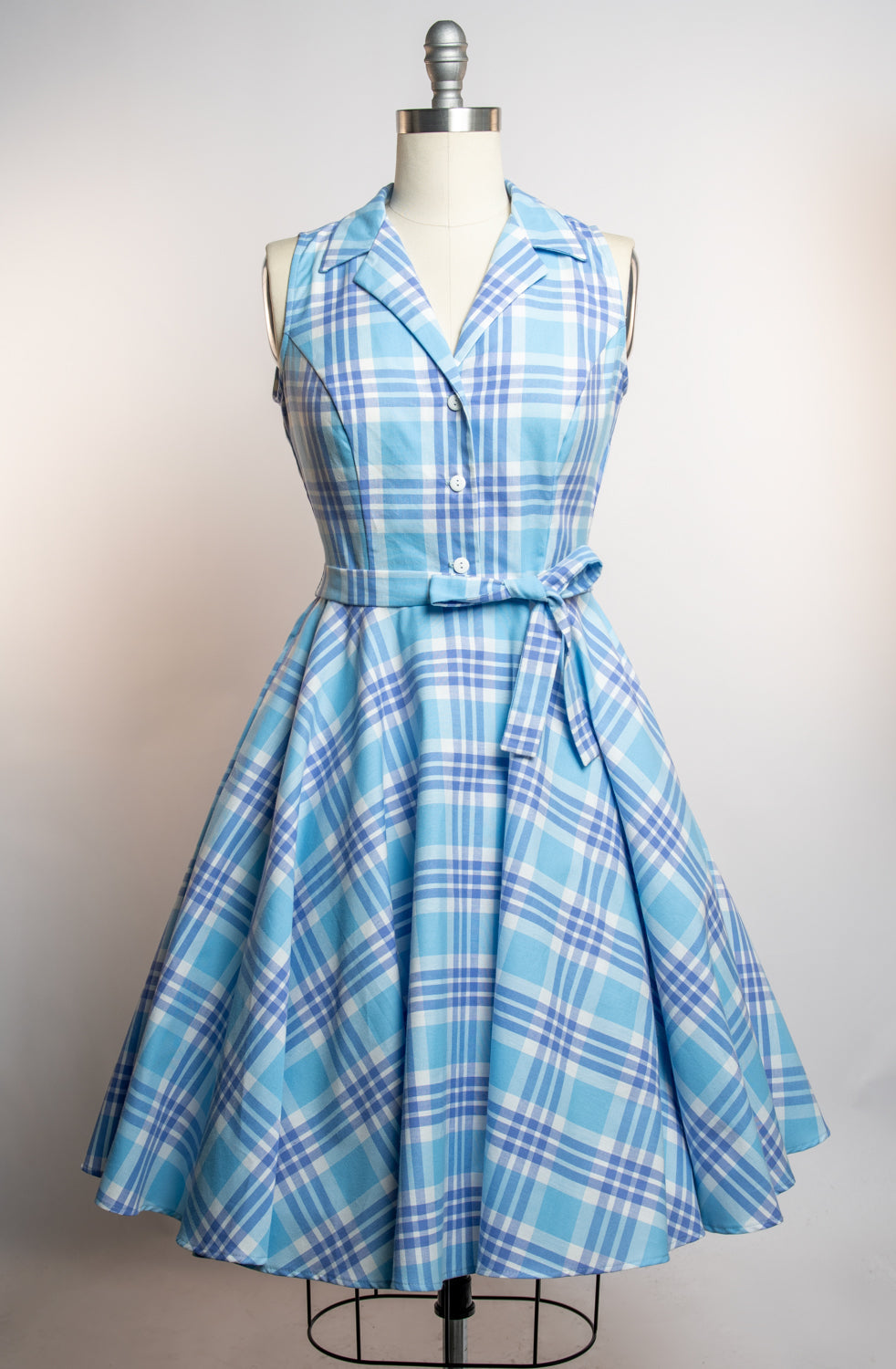 Staci Dress- Light Blue Plaid
