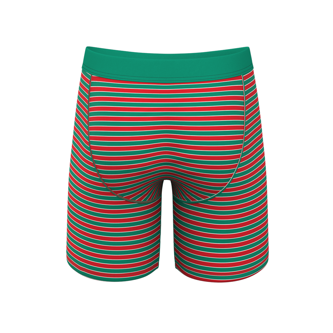 The Stripe Club | Christmas Striped Long Leg Ball Hammock® Pouch Boxers With Fly