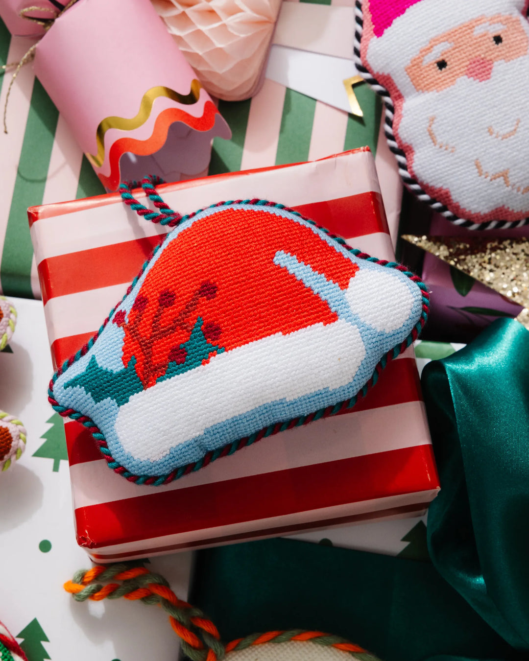 Needlepoint Icon Ornament - Santa Hat