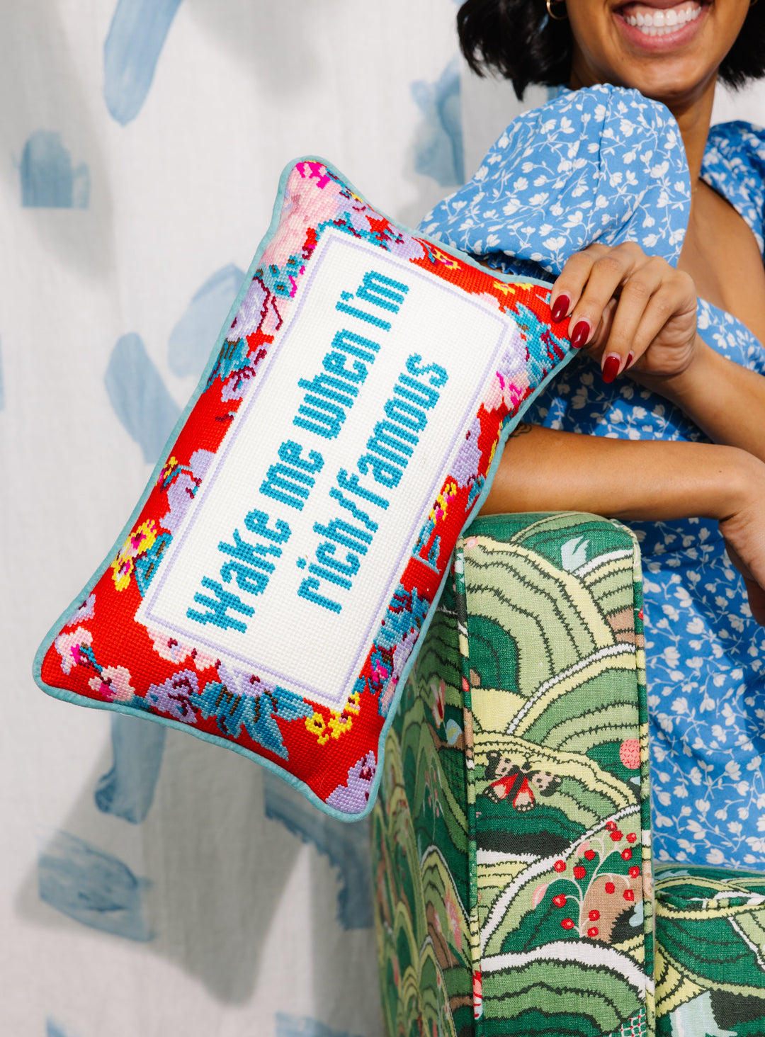 Rich And Famous Needlepoint Pillow