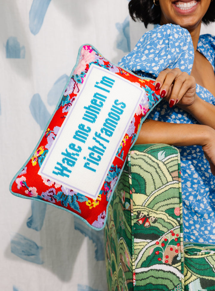Rich And Famous Needlepoint Pillow