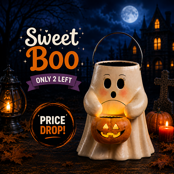 Sweet Boo With Pumpkin Bucket Paper Mache by Bethany Lowe Designs