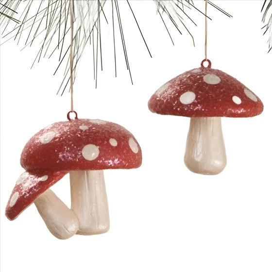 Red Spotted Mushroom Ornaments S/2 by Bethany Lowe Designs