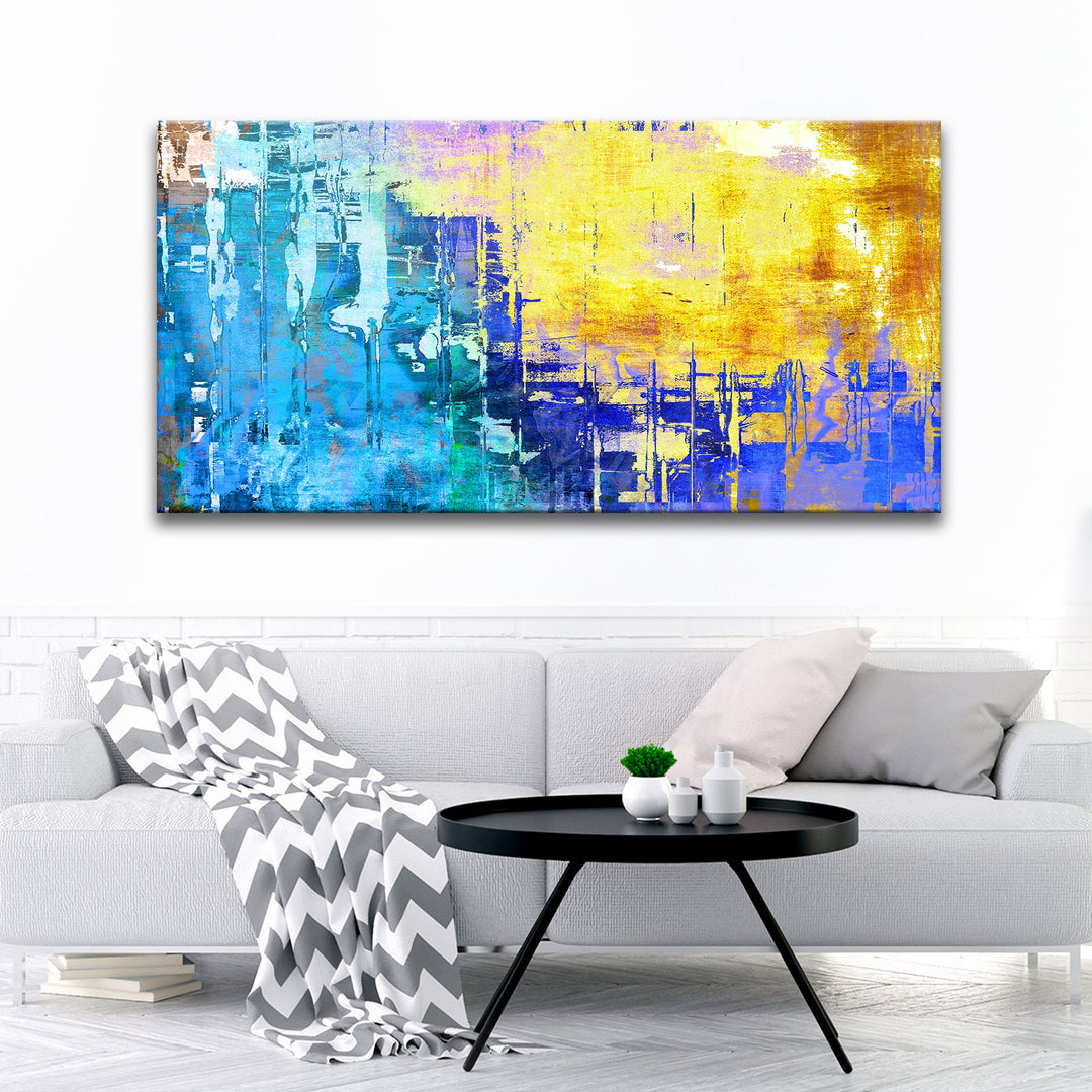 Blue Gold Abstract Painting Canvas Wall Art