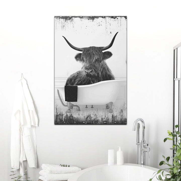 Highland Cattle Bath Canvas Wall Art II