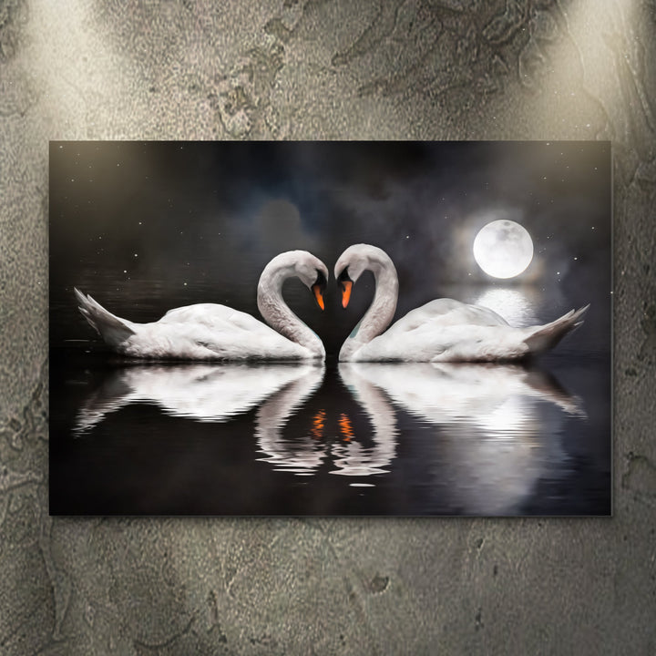Moonlit Romantic Swan Canvas Wall Art
