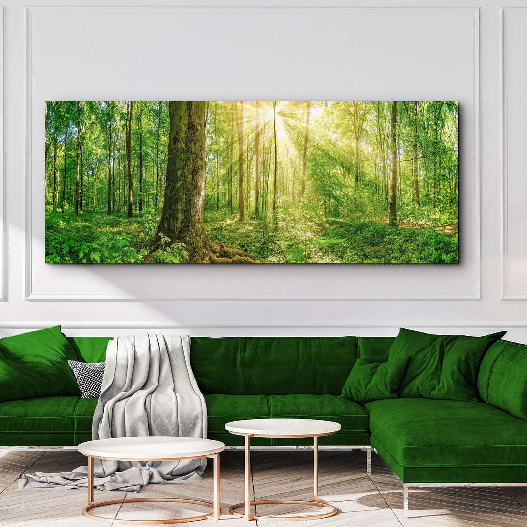 Golden Rays Into The Forest Canvas Wall Art
