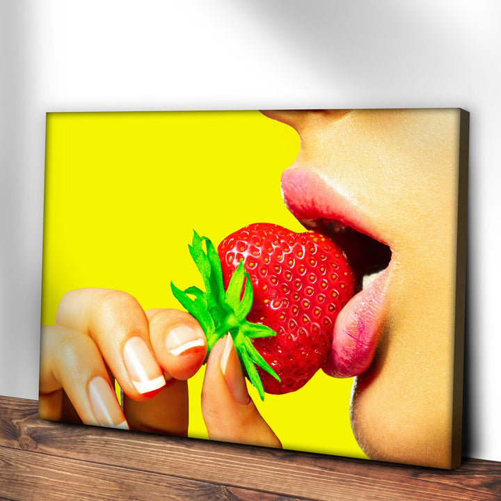 Fruits Strawberry Lips Canvas Wall Art