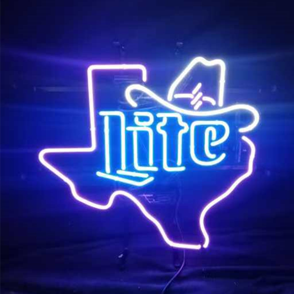 Miller Lite Cowboy Hat with Texas Maps Neon Signs