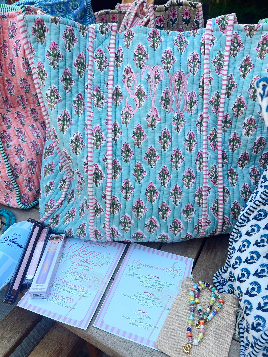 Quilted Block-Print Tote Bag