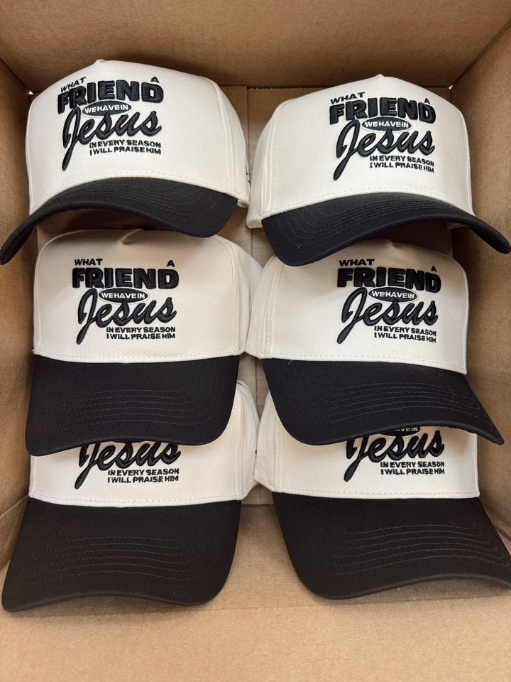 Friend in Jesus - Black Vintage Trucker Hat
