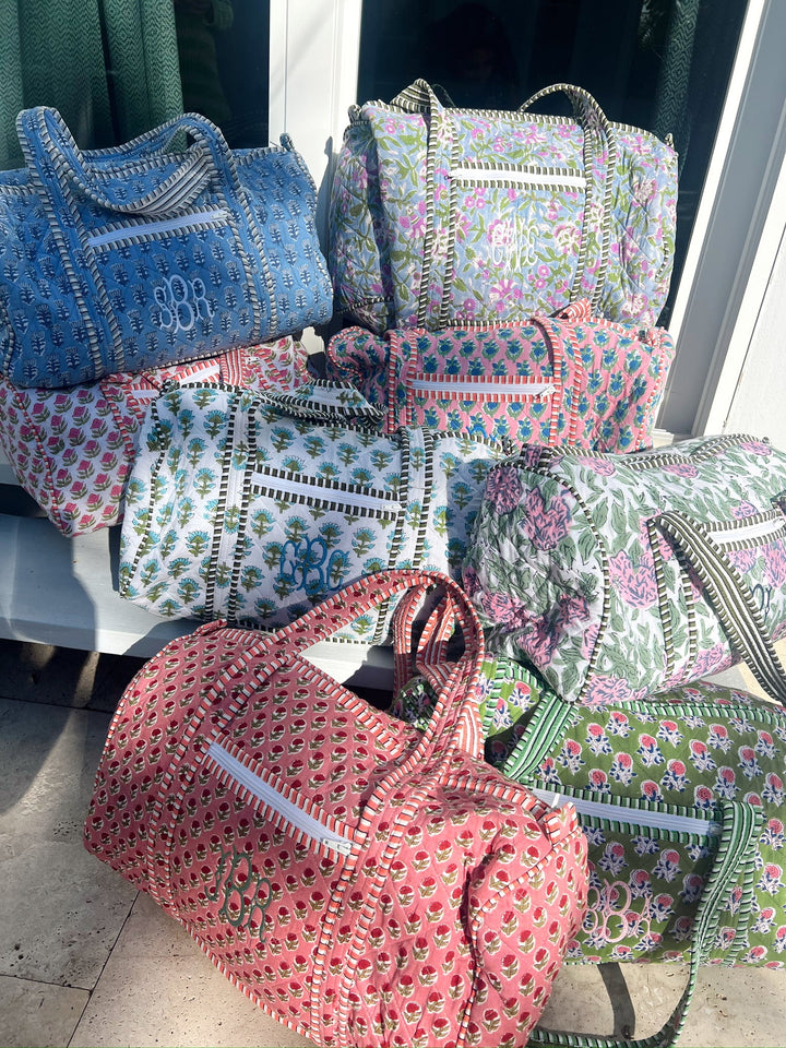 Quilted Block-Print Duffel Bag