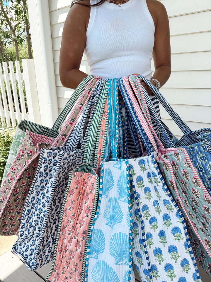 Quilted Block-Print Tote Bag