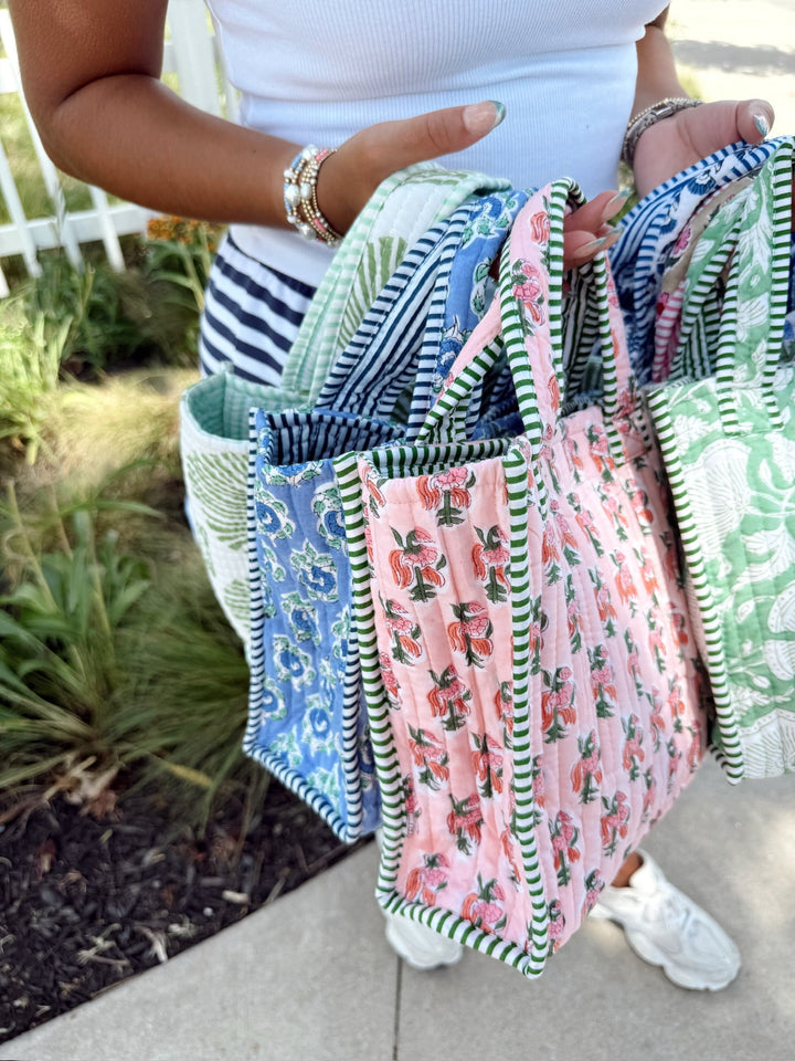 Quilted Block-Print Mini Tote Bag